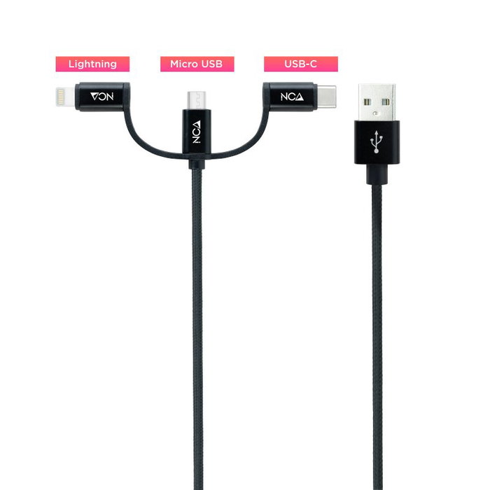 Nanocable Cable USB 3 en 1 Carga/Datos USB-A a USB-C/Micro USB/Lightning, 1 m, Negro Nanocable Cable USB 3 en 1 Carga/Datos USB-A a USB-C/Micro USB/Lightning, 1 m, Negro